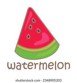 Alphabet W For Watermelon Vocabulary School Lesson Cartoon Illustration Vector Clipart Sticker