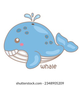 Alphabet W For Whale Vocabulary School Lesson Cartoon Illustration Vector Clipart Sticker