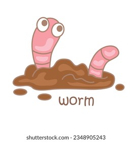Alphabet W For Worm Vocabulary School Lesson Cartoon Illustration Vector Clipart Sticker