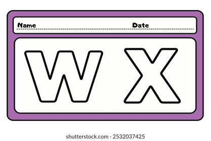 Alphabet W and X. tracing and coloring worksheet for kids
