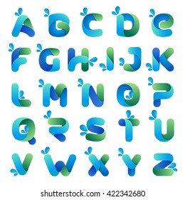 Alphabet with water waves and drops. Font style, vector design template elements for your ecology application or corporate identity.