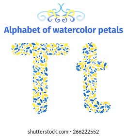 Alphabet of watercolor petals. Vector illustration.Letters for invitations. save the date cards and other design.