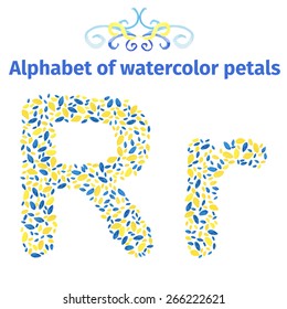 Alphabet of watercolor petals. Vector illustration.Letters for invitations. save the date cards and other design.