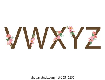 alphabet with watercolor pink flower 