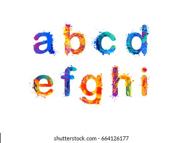 Alphabet of watercolor splash paint. Letters a, b, c, d, e, f, g, h, i. Part 1 of 3