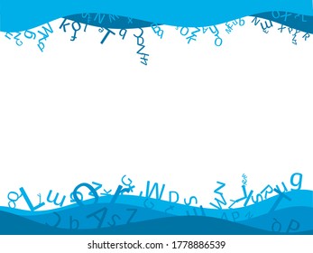 Alphabet wave banner with letters as background. Colored letter borderon gray fly text. A blank sheet to fill in.