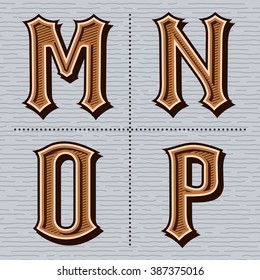 Alphabet western letters vintage design vector (m, n, o, p)