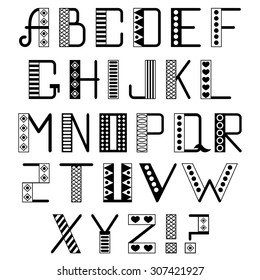 Alphabet white and black vector set