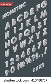 Alphabet of white isometric letters, figures and signs vector template. Use for isometric texts in infographic of flat 3D designs. To alternate just use a reflect tool. 