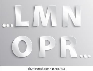 Alphabet white letter with shadow L,M,N,O,P,R