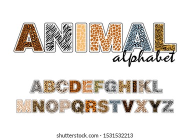 The alphabet with wild animals, the texture of the skins on the letters