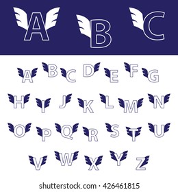 alphabet with wings in blue