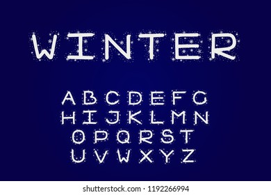 Alphabet winter design. Typeface clip art, line style. English letters. Font vector typography. Hand drawn. EPS 10