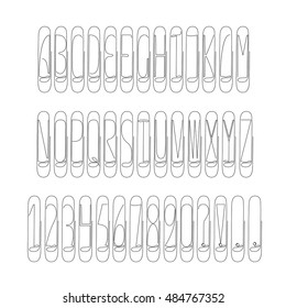 Alphabet of wire paper clip. Vector illustration.