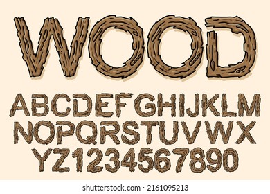 vector de texto de estilo de madera de alfabeto