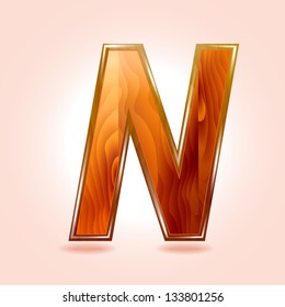 Alphabet wooden, letter N. Vector