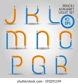 Alphabet in wooden slim pencil style. Part II
