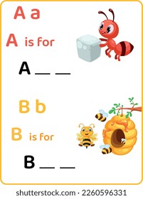 Alphabet word game: ant and bee
worksheets with colorful graphics.
Letter Writing Competition for Children. Kids Letters Challenge.