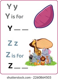 Alphabet word game: yam and zoo
worksheets with colorful graphics.
Letter Writing Competition for Children. Kids Letters Challenge.
