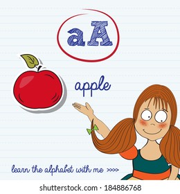 alphabet worksheet of the letter a, vector illustration