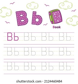 Alphabet worksheet letter B learning with cute book drawing