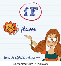 alphabet worksheet of the letter f, vector illustration