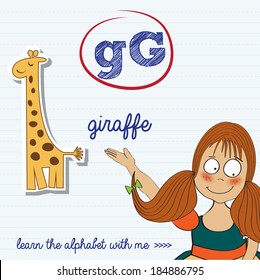 alphabet worksheet of the letter g, vector illustration