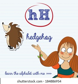 alphabet worksheet of the letter h, vector illustration