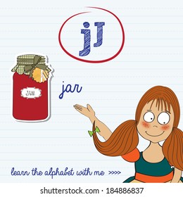 alphabet worksheet of the letter j, vector illustration