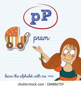 alphabet worksheet of the letter p, vector illustration