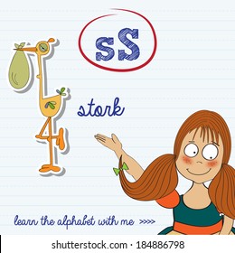 alphabet worksheet of the letter s, vector illustration