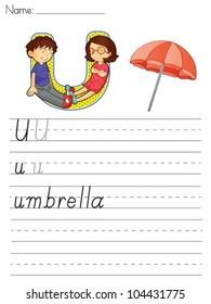 Alphabet worksheet of the letter U