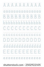Alphabet worksheet vector. English letters worksheets. Line  tracing worksheets. Writing worksheet.  Learning letters. Writing practice letters.