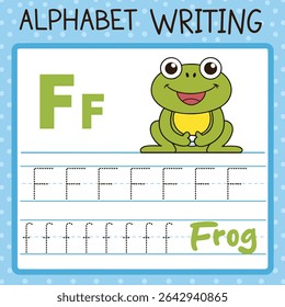 Alphabet Writing Practice Worksheet Featuring a Smiling Frog Ill
