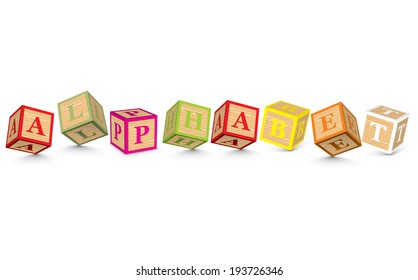 ALPHABET written with alphabet blocks - vector illustration