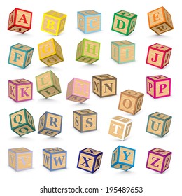 Alphabet written with blocks - vector illustration