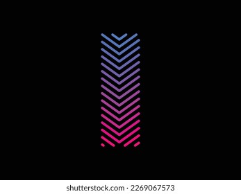 Alphabet I written with colorful digital lines. Abstract letter I logo design template. Logo type vector design