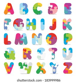 Alphabet written with puzzle - vector illustration