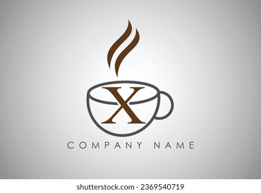  Alphabet X Coffee cup , Coffee badge , Coffee cup logo design.