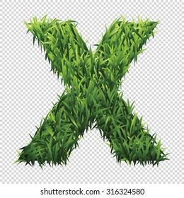 Alphabet X of green grass. A lawn alphabet with gradient light green to dark green.