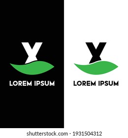 Alphabet X with green leaf, A unique brand identity for your brand. Complete set of alphabets.
