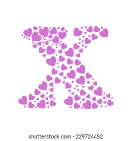 Alphabet  X  of hearts vector illustration