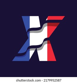 Ilustración vectorial del diseño del logotipo de Alphabet X con bandera de Francia