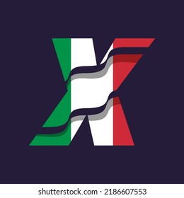 Alphabet X Logo Design Vector Template Illustration With Flag Of Italy