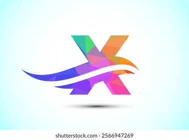 Alphabet X with swoosh or ocean wave logo design. Graphic alphabet symbol for corporate business identity