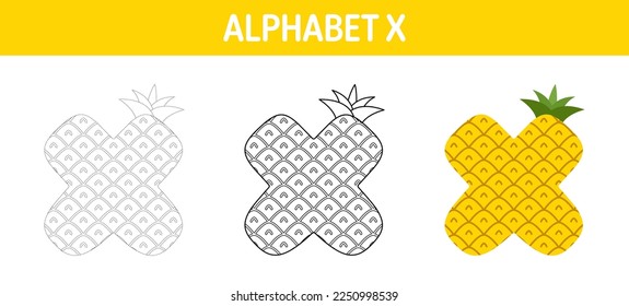 Alphabet X tracing and coloring worksheet for kids