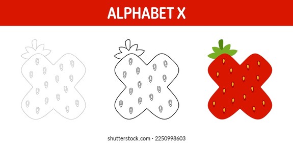 Alphabet X tracing and coloring worksheet for kids