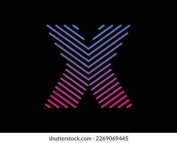 Alphabet X written with colorful digital lines. Abstract letter X logo design template. Logo type vector design