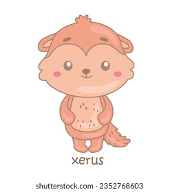 Alphabet X For Xerus Vocabulary School Reading Lesson Cartoon Illustration Vector Clipart Sticker