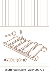 Alphabet X For Xylophone Vocabulary School Lesson Cartoon Coloring for Kids and Adult Activity